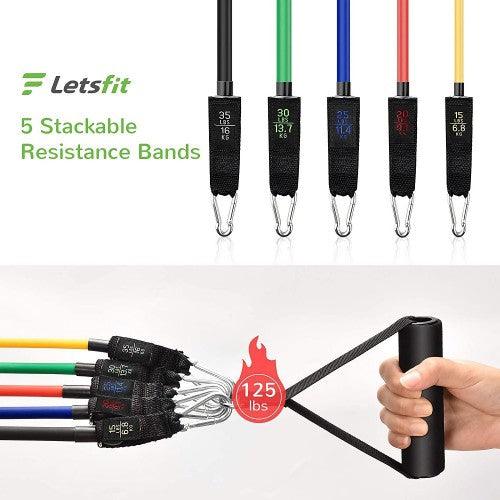 LETSFIT Stackable Resistance Exercise Bands Set with Handles, Door Anchor, Ankle Straps and Carry Bag, 5 Color Exercise Bands, 2 Cushioned Handles, 10-50LBS (5 Pack) - Toytexx LETSFIT Stackable Resistance Exercise Bands Set with Handles, Door Anchor, Ankle Straps and Carry Bag, 5 Color Exercise Bands, 2 Cushioned Handles, 10-50LBS (5 Pack) - Toytexx